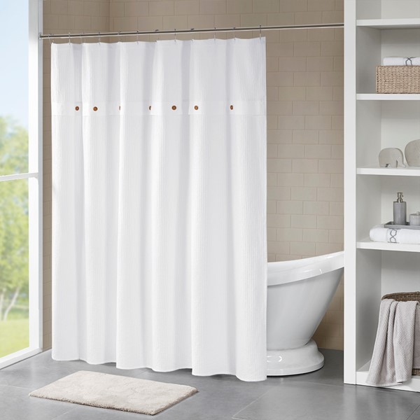 Madison Park Finley 100% Cotton Waffle Weave Textured Shower Curtain in White, 72x72" MP70-5636