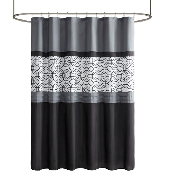 510 Design Donnell Embroidered and Pieced Shower Curtain in Black/Grey, 72x72" 5DS70-0231