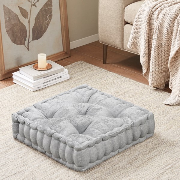 Intelligent Design Azza Poly Chenille Square Floor Pillow Cushion in Grey, 20x20" ID31-1527