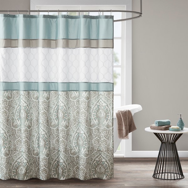 510 Design Shawnee Printed and Embroidered Shower Curtain in Seafoam, 72x72" 5DS70-0094