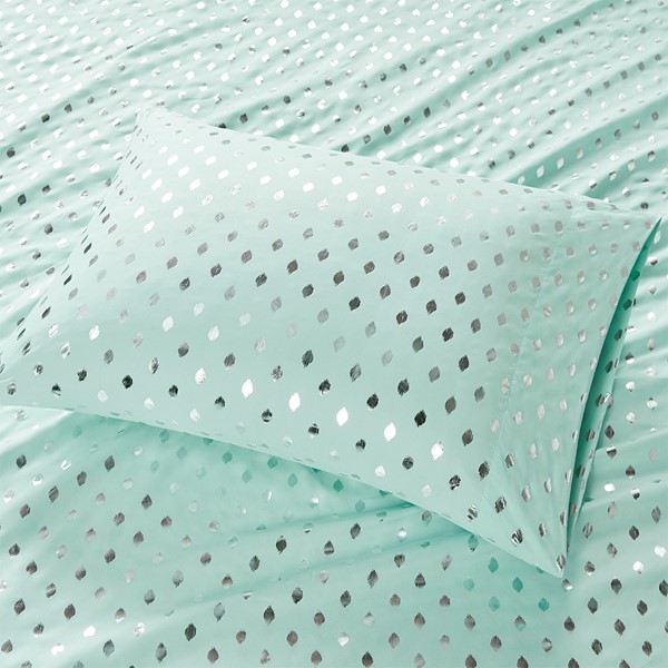 Intelligent Design Metallic Dot Printed Sheet Set in Aqua/Silver, Twin ID20-1736