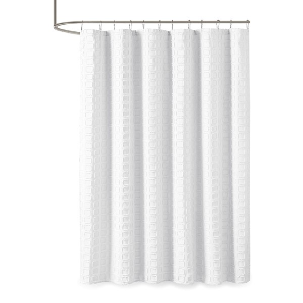 Madison Park Metro Woven Clipped Solid Shower Curtain in White, 72x72" MP70-6707