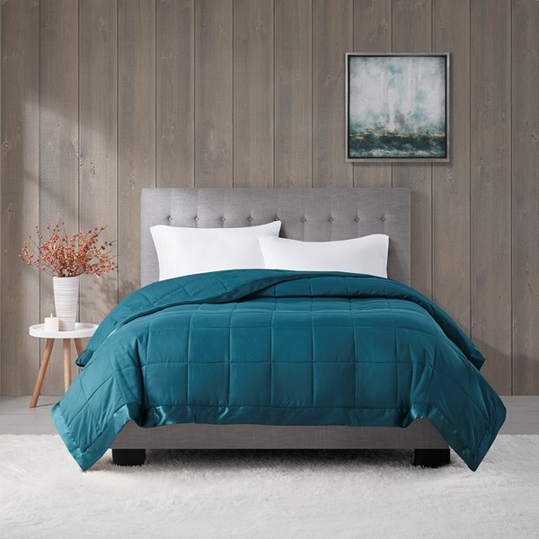 Madison Park Windom Lightweight Down Alternative Blanket with Satin Trim in Teal, Twin MP51-7661