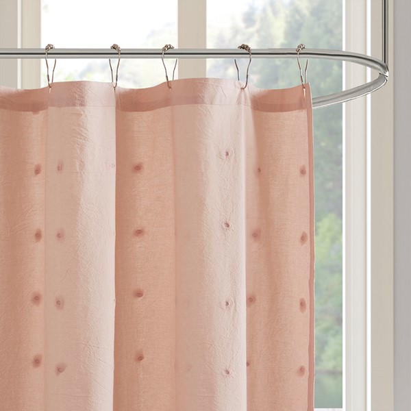 Urban Habitat Brooklyn Cotton Jacquard Pom Pom Shower Curtain in Pink, 70x72" UH70-2242