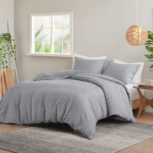 Urban Habitat Bentley 3 Piece Matelasse Jacquard Duvet Cover Set in Grey-Blue, Full/Queen UH12-2492