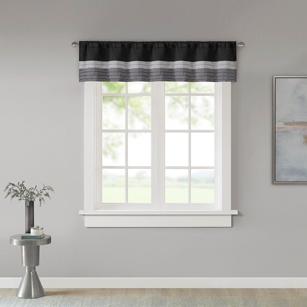 Madison Park Amherst Polyoni Pintuck Window Valance in Black, 50x18" MP41-2226