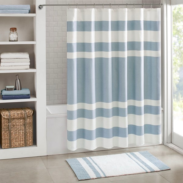 Madison Park Spa Waffle Shower Curtain with 3M Treatment in Blue, 72x84" MP70-4987