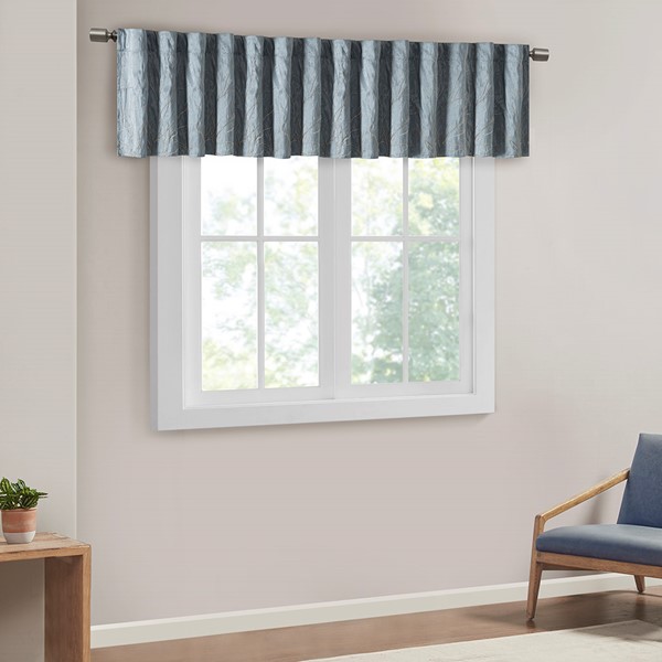 Madison Park Andora Faux Silk Embroidered Window Valance in Blue, 50x18" MP41-4571