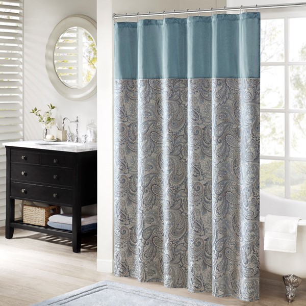 Madison Park Aubrey Jacquard Shower Curtain in Teal, 72x72" MP70-8320