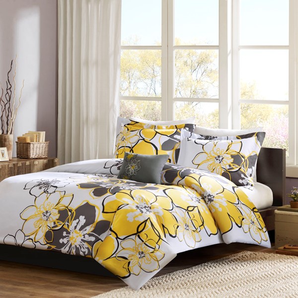 Mi Zone Allison Floral Duvet Cover Set in Yellow, Full/Queen MZ12-372