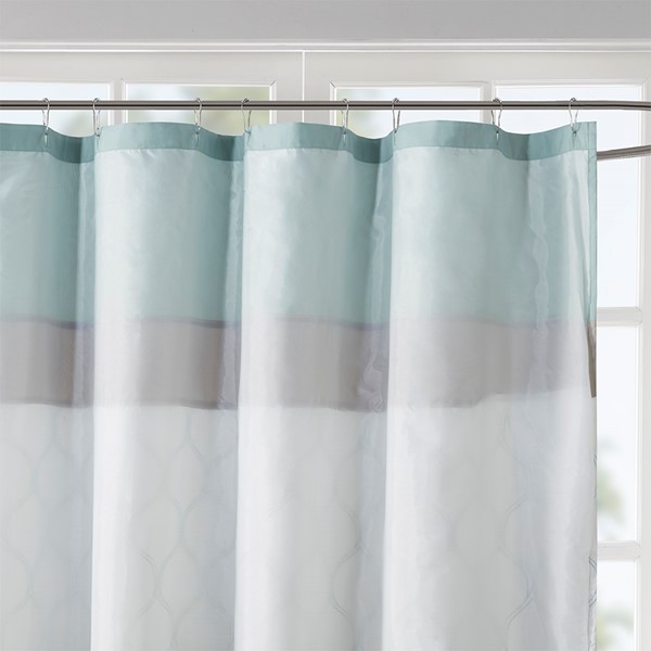 510 Design Shawnee Printed and Embroidered Shower Curtain in Seafoam, 72x72" 5DS70-0094