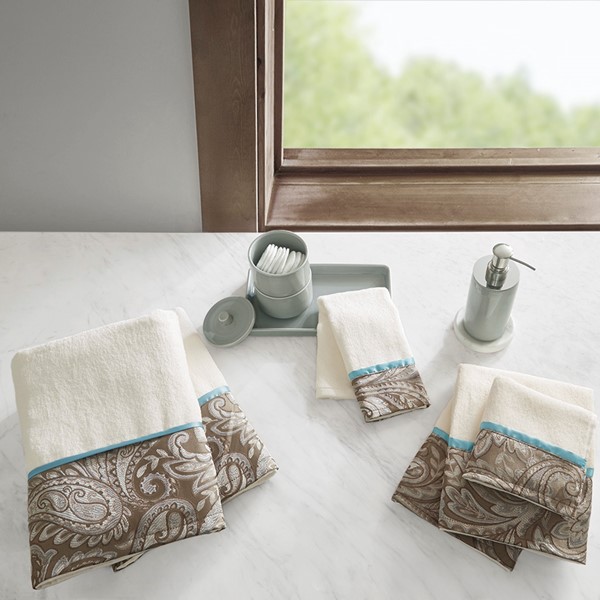 Madison Park Aubrey 6 Piece Jacquard Towel Set in Blue/Brown, 6-Piece MP73-5310