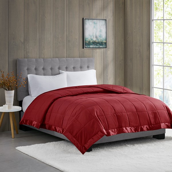 Madison Park Windom Lightweight Down Alternative Blanket with Satin Trim in Burgundy, Twin MP51-8134