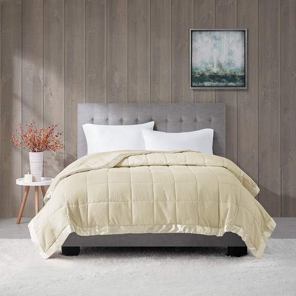 Madison Park Windom Lightweight Down Alternative Blanket with Satin Trim in Cream, Twin MP51-538