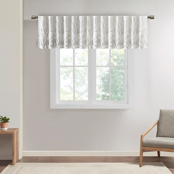 Madison Park Andora Faux Silk Embroidered Window Valance in White, 50x18" MP41-4569