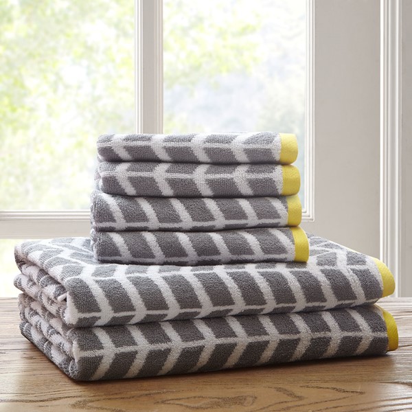 Intelligent Design Nadia Cotton Jacquard Bath Towel 6 Piece Set in Grey ID91-525