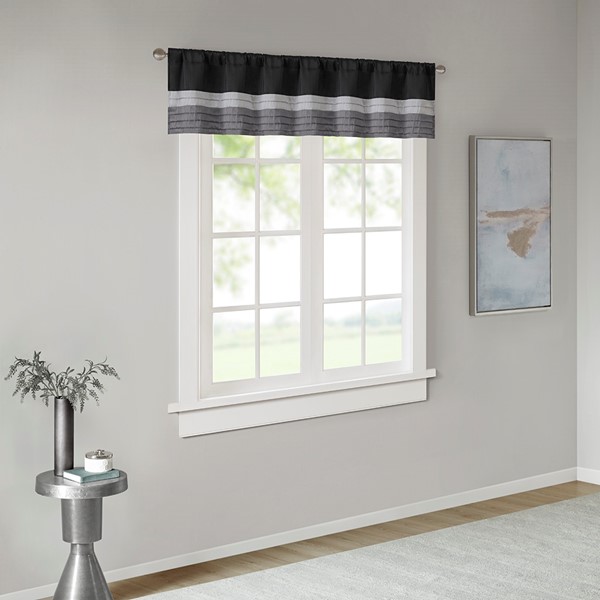 Madison Park Amherst Polyoni Pintuck Window Valance in Black, 50x18" MP41-2226