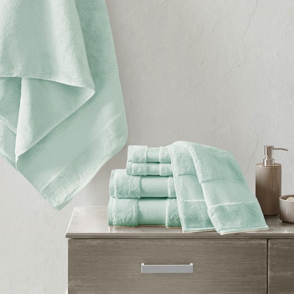 Madison Park Signature Turkish Cotton 6 Piece Bath Towel Set in Seafoam, 6-Piece MPS73-319