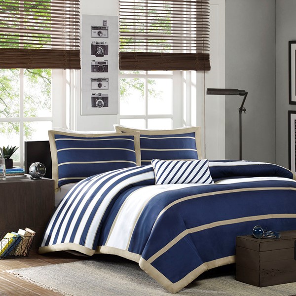 Mi Zone Ashton Duvet Cover Set in Khaki/Navy, King/Cal King MZ12-509