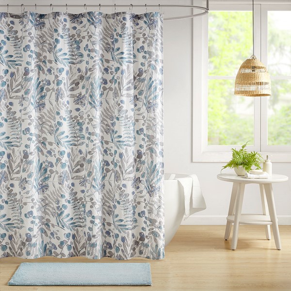 Madison Park Bonnie Printed Seersucker Shower Curtain in Blue, 72x72" MP70-8328