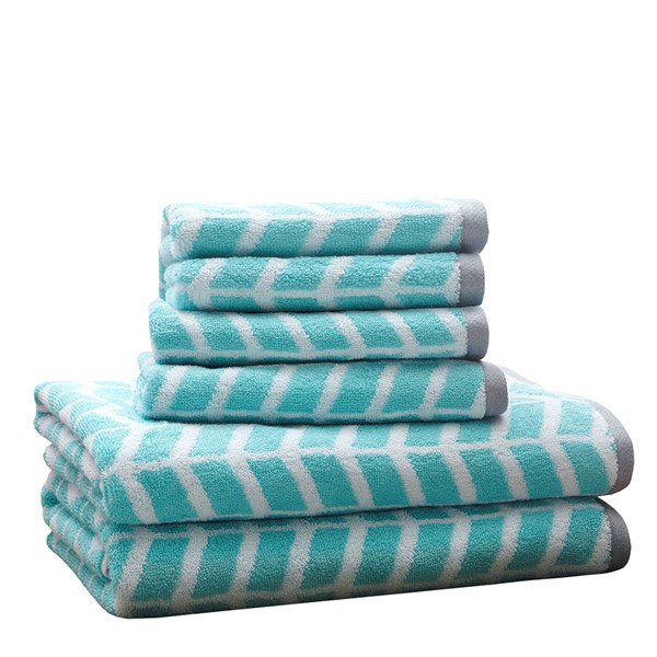 Intelligent Design Nadia Cotton Jacquard Bath Towel 6 Piece Set in Aqua ID91-524