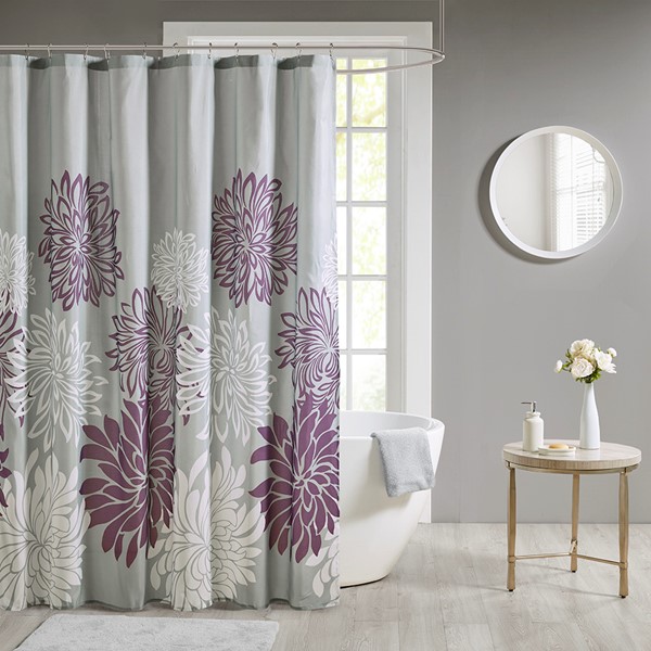 Madison Park Essentials Maible Printed Floral Shower Curtain in Purple, 72x72" MPE70-816