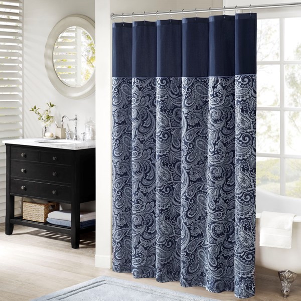 Madison Park Aubrey Jacquard Shower Curtain in Navy, 72x72" MP70-6459