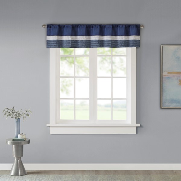 Madison Park Amherst Polyoni Pintuck Window Valance in Navy, 50x18" MP41-2231