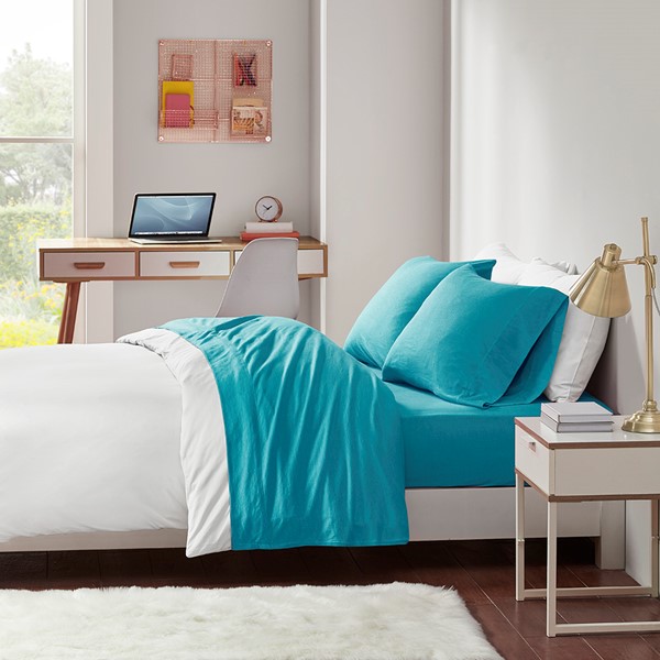 Intelligent Design Cotton Blend Jersey Knit All Season Sheet Set in Teal, Twin XL ID20-1237