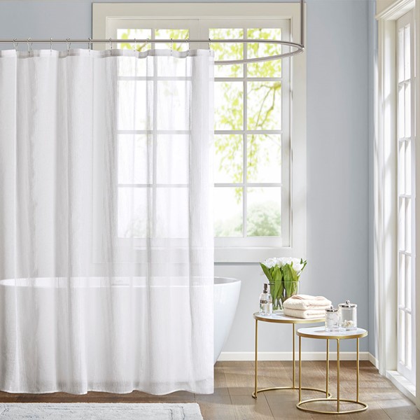 Madison Park Anna Sheer Shower Curtain in White, 72x72" MP70-5783