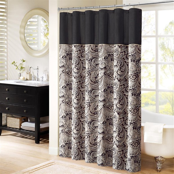 Madison Park Aubrey Jacquard Shower Curtain in Black, 72x72" MP70-845