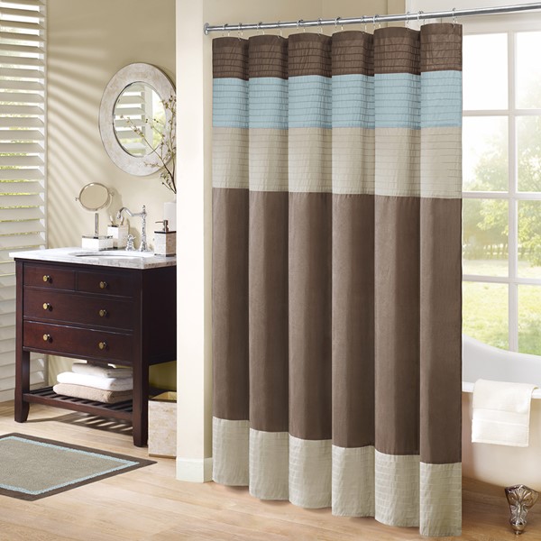 Madison Park Amherst Faux Silk Shower Curtain in Blue, 72x72" MP70-220