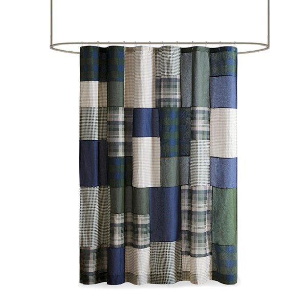 Woolrich Mill Creek Pieced Cotton Shower Curtain in Green, 72x72" WR70-3902