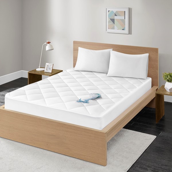 Madison Park Quiet Nights 300 Thread Count Cotton Sateen Waterproof Mattress Pad in White, Full BASI16-0033