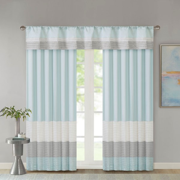 Madison Park Amherst Polyoni Pintuck Window Valance in Aqua, 50x18" MP41-4378