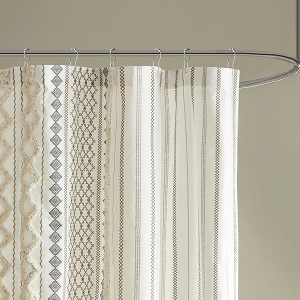 INK+IVY Imani Cotton Printed Shower Curtain with Chenille in Ivory, 72x72" II70-1121