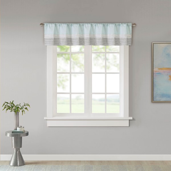 Madison Park Amherst Polyoni Pintuck Window Valance in Aqua, 50x18" MP41-4378