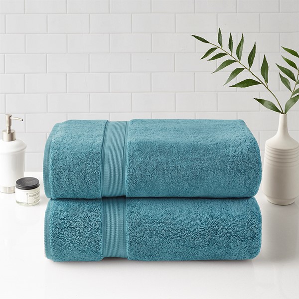 Madison Park Signature 800GSM 100% Cotton Bath Sheet 2 Piece Set in Aqua, 34x68" - 2PK MPS73-461