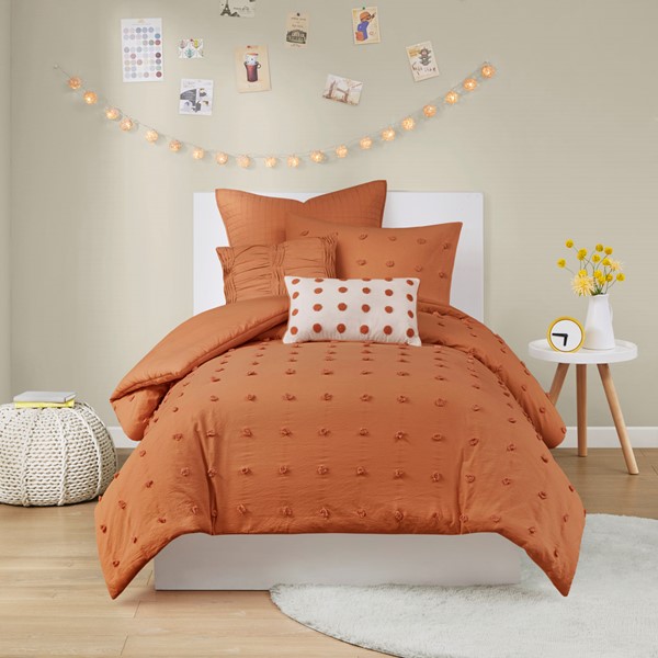 Urban Habitat Brooklyn Cotton Jacquard Duvet Cover Set with Euro Shams and Throw Pillows in Rust, Twin/Twin XL UH12-2497