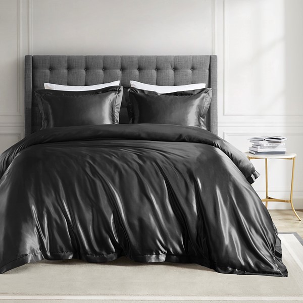 Madison Park Essentials Satin Luxury Comforter Set in Black, King/Cal King MPE10-1050