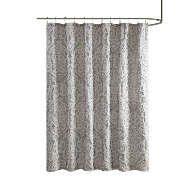 Madison Park Odette Jacquard Shower Curtain in Silver/Silver, 72x72" MP70-6875