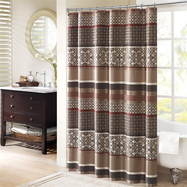 Madison Park Princeton Jacquard Shower Curtain in Red, 72x72" MP70-3040