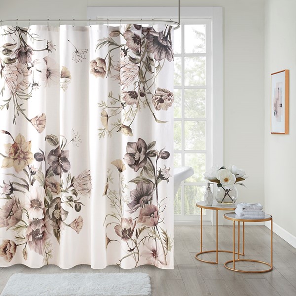 Madison Park Cassandra Printed Cotton Shower Curtain in Blush, 72x72" MP70-6717