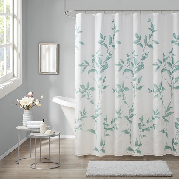 Madison Park Cecily Burnout Printed Shower Curtain in Seafoam, 72x72" MP70-6631