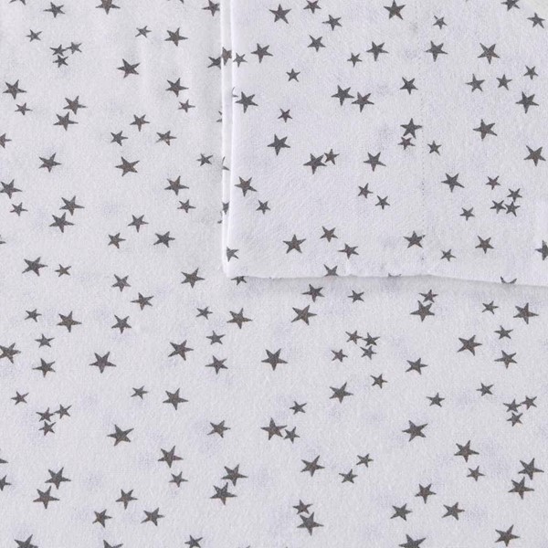 Intelligent Design Cozy Soft Cotton Flannel Printed Sheet Set in Grey Stars, Twin ID20-1540