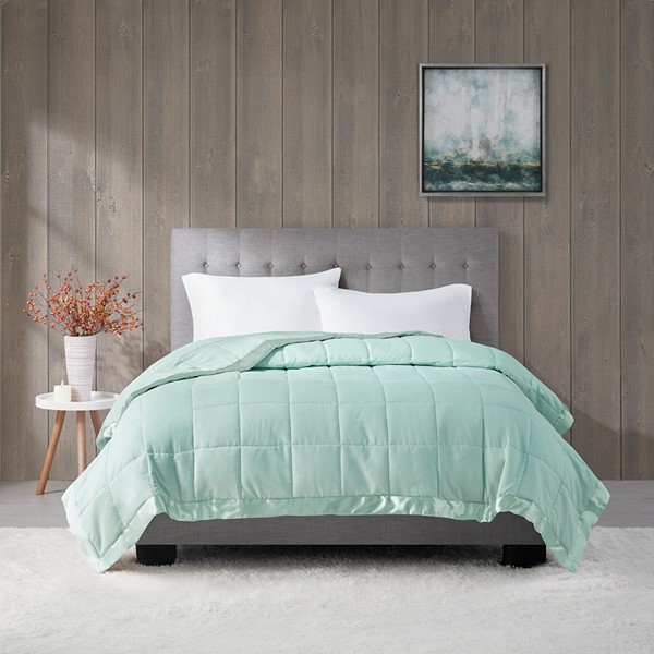 Madison Park Windom Lightweight Down Alternative Blanket with Satin Trim in Seafoam, Twin MP51-5151