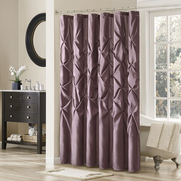 Madison Park Laurel Tufted Semi-Sheer Shower Curtain in Plum, 72x72" MP70-440