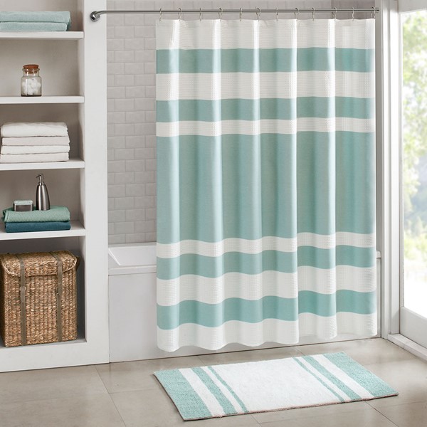 Madison Park Spa Waffle Shower Curtain with 3M Treatment in Aqua, 72x72" MP70-1485