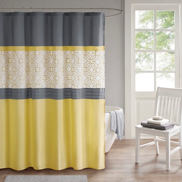 510 Design Donnell Embroidered and Pieced Shower Curtain in Yellow/Grey, 72x72" 5DS70-0096