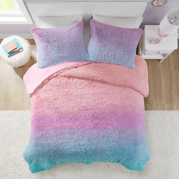 Mi Zone Primrose Ombre Shaggy Faux Fur Duvet Cover Set in Purple Multi, Twin/Twin XL MZ12-0646